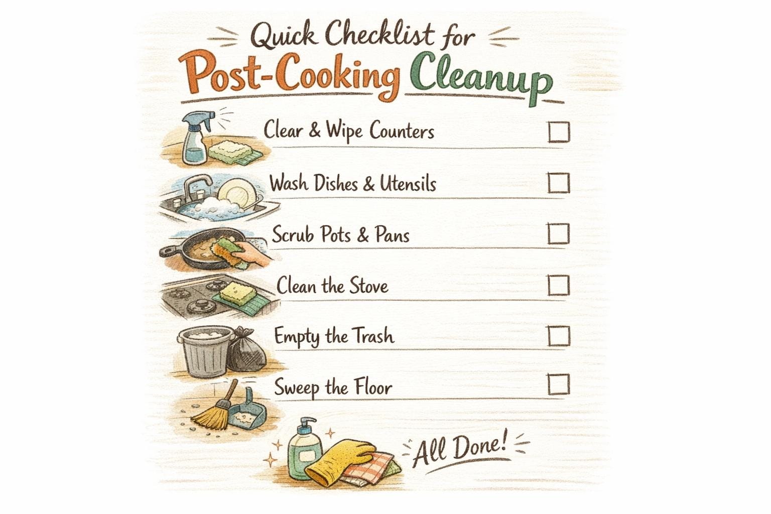 Quick Checklist for Post-Cooking Cleanup